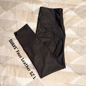 Black High-Waisted Faux Leather Tummy Control Leggings SZ L NWOT